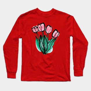 watercolor pink tulips Long Sleeve T-Shirt